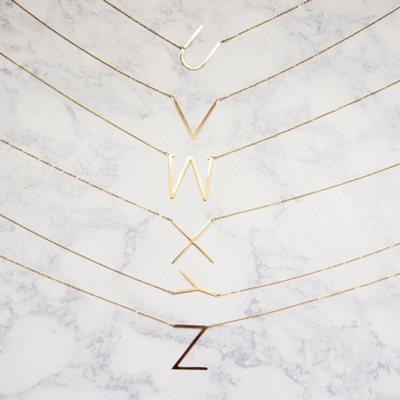 Monogram A-Z Block Letter Pendant Necklace Gold - Picture 6 of 6